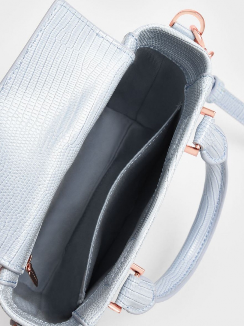 Geanta De Mana Charles & Keith Embossed Top Gri Deschis | 682WPEGHV