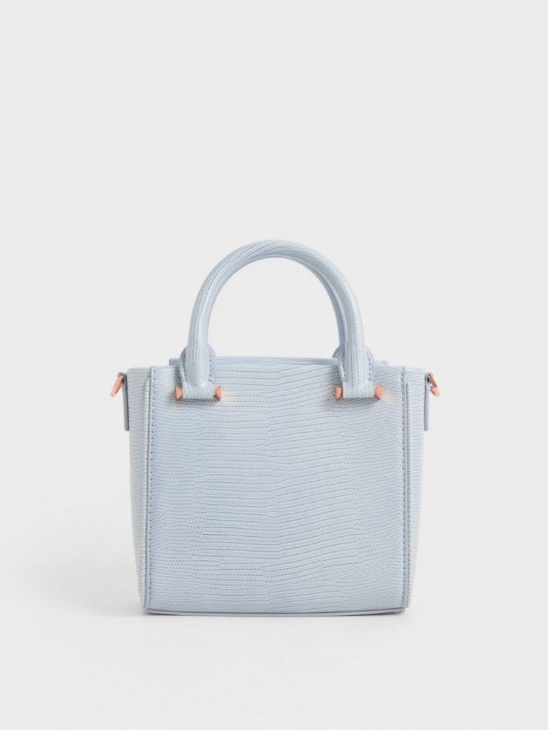 Geanta De Mana Charles & Keith Embossed Top Gri Deschis | 682WPEGHV