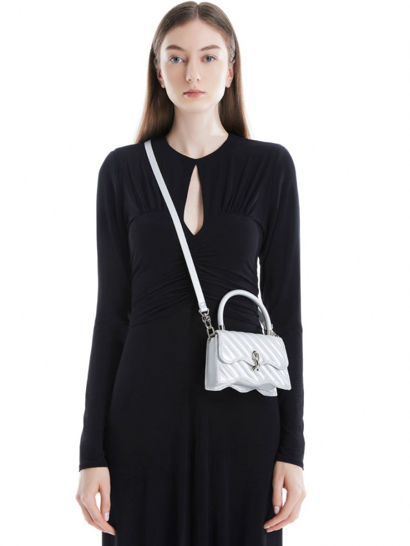 Geanta De Mana Charles & Keith Freja Wavy Matlasat Top Argintii | 278YSDIHL