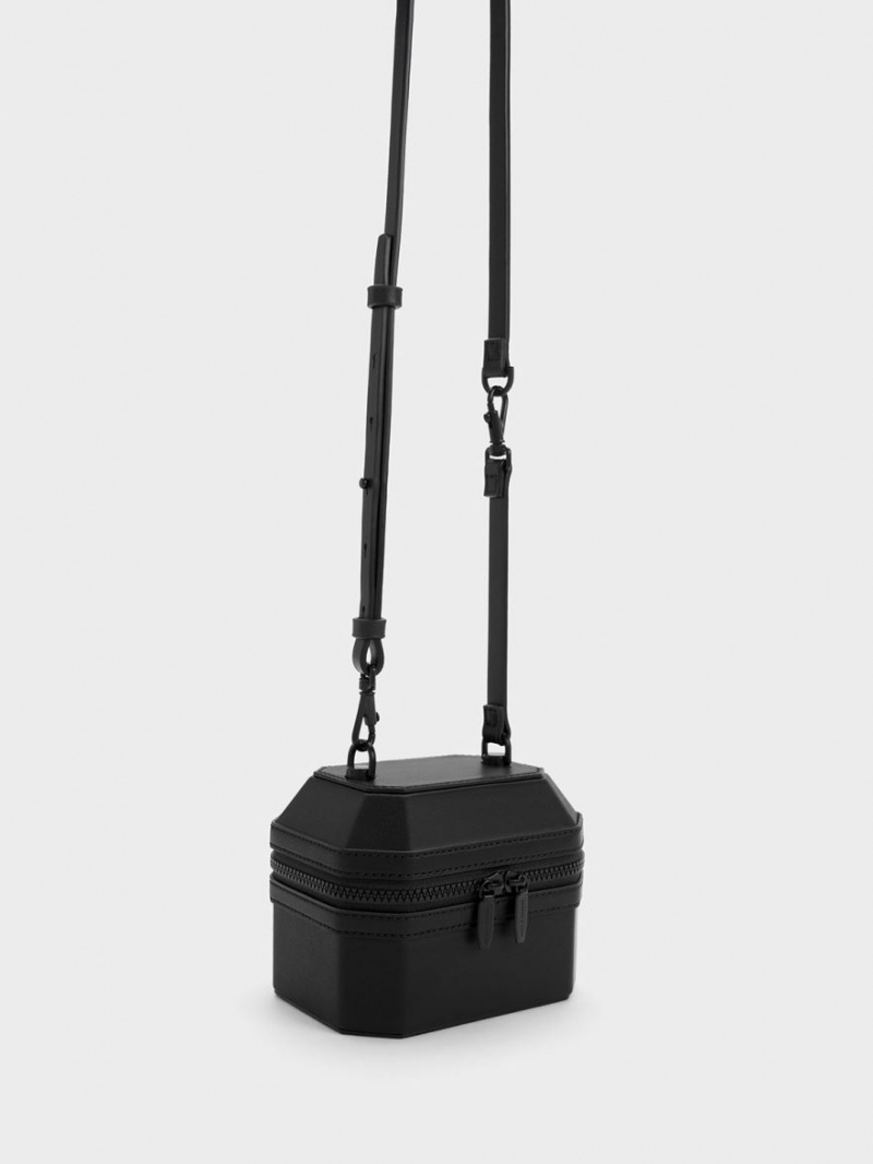 Geanta De Mana Charles & Keith Geometric Boxy Top Negrii | 481DAMIBZ
