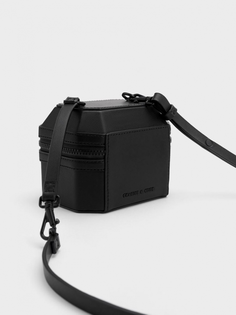 Geanta De Mana Charles & Keith Geometric Boxy Top Negrii | 481DAMIBZ