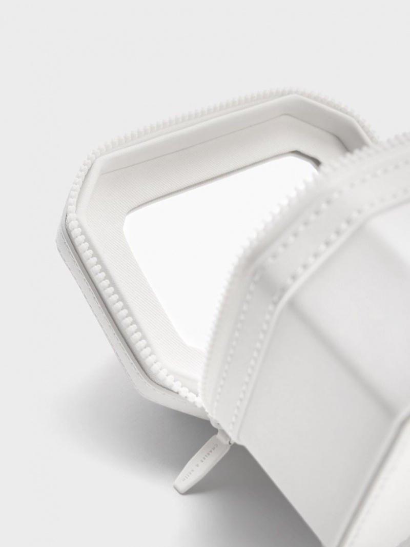 Geanta De Mana Charles & Keith Geometric Boxy Top Albi | 653FSGRDA
