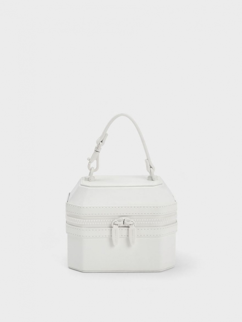 Geanta De Mana Charles & Keith Geometric Boxy Top Albi | 653FSGRDA