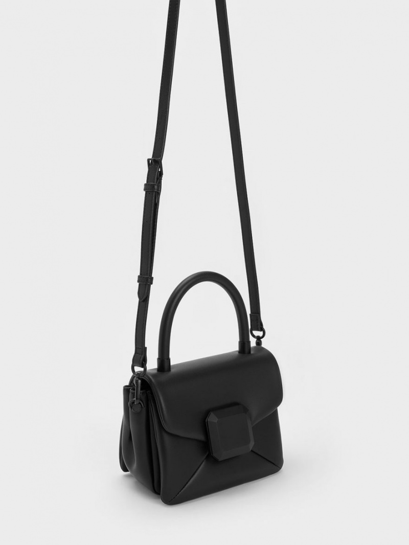 Geanta De Mana Charles & Keith Geometric Push-Lock Top Negrii | 480CNODBS
