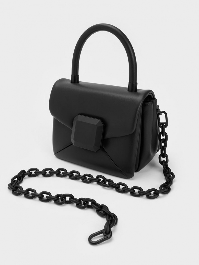 Geanta De Mana Charles & Keith Geometric Push-Lock Top Negrii | 480CNODBS