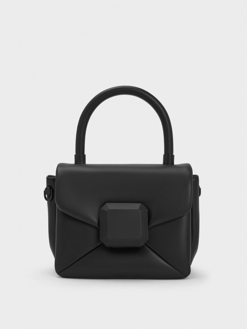Geanta De Mana Charles & Keith Geometric Push-Lock Top Negrii | 480CNODBS