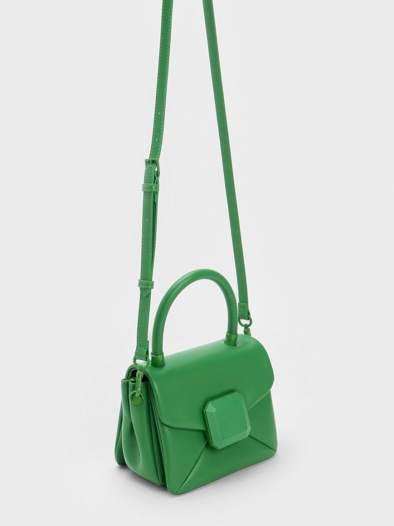 Geanta De Mana Charles & Keith Geometric Push-Lock Top Verzi | 438TWIZRJ