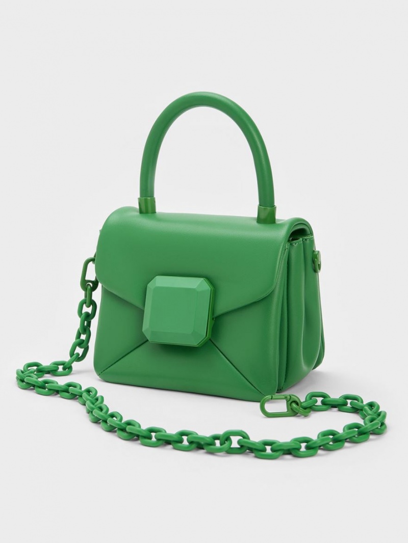 Geanta De Mana Charles & Keith Geometric Push-Lock Top Verzi | 438TWIZRJ