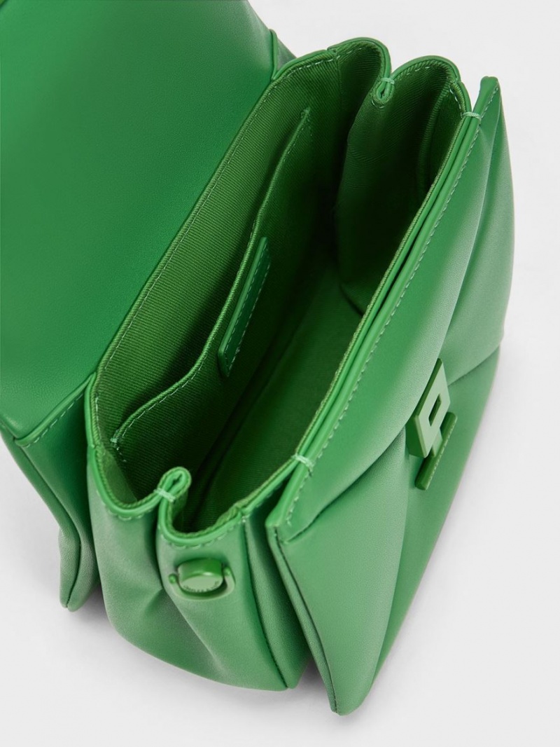Geanta De Mana Charles & Keith Geometric Push-Lock Top Verzi | 438TWIZRJ