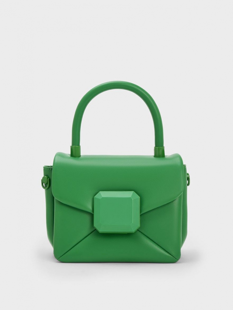 Geanta De Mana Charles & Keith Geometric Push-Lock Top Verzi | 438TWIZRJ