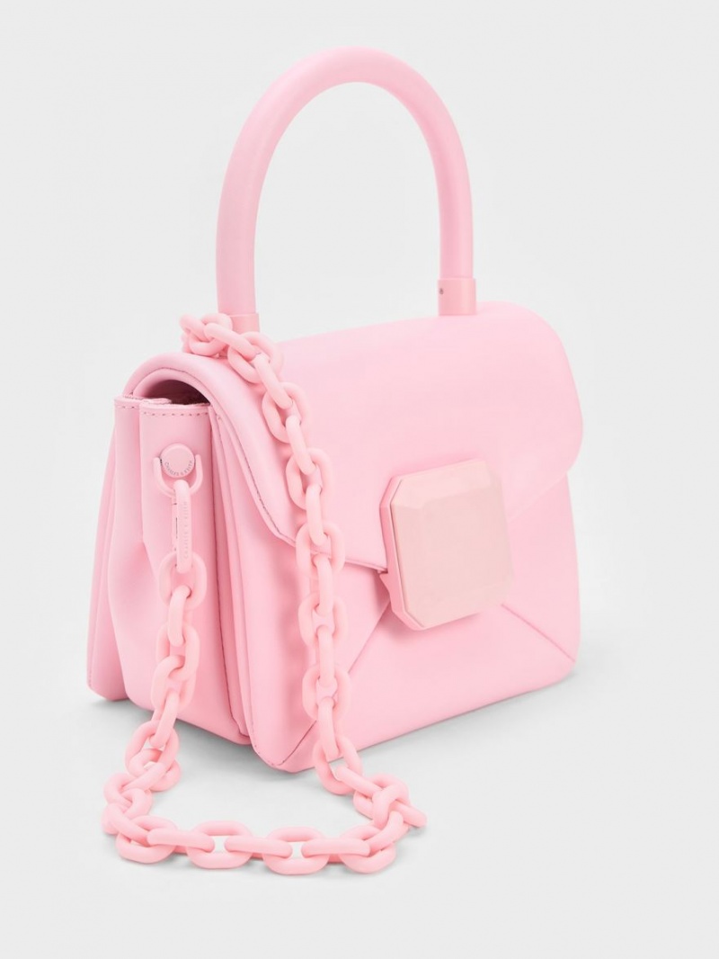 Geanta De Mana Charles & Keith Geometric Push-Lock Top Roz Deschis | 216PWMTJK
