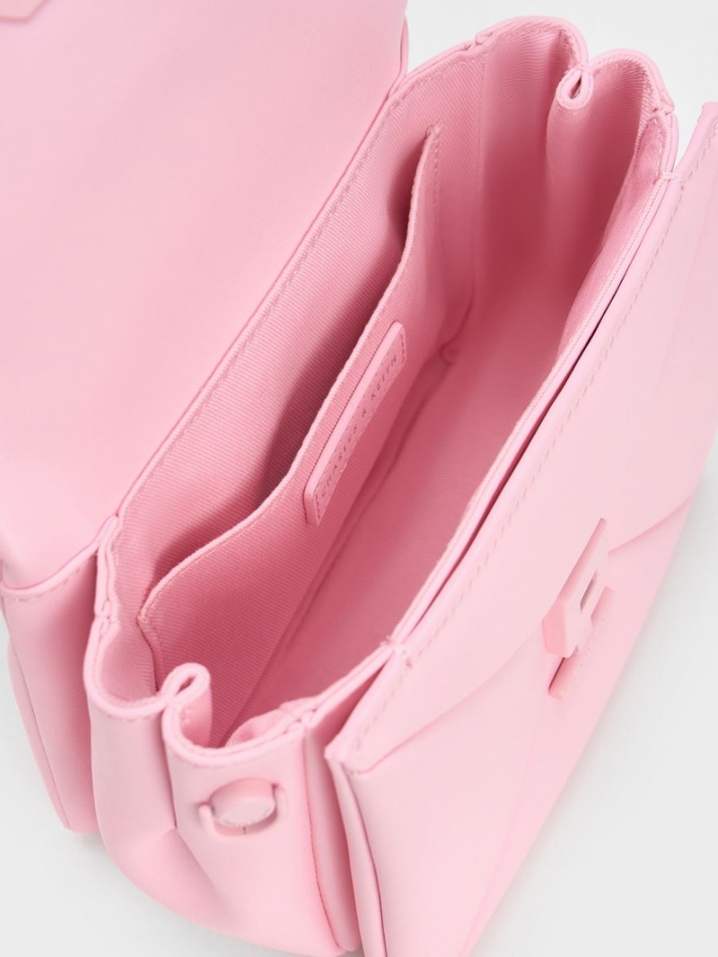 Geanta De Mana Charles & Keith Geometric Push-Lock Top Roz Deschis | 216PWMTJK