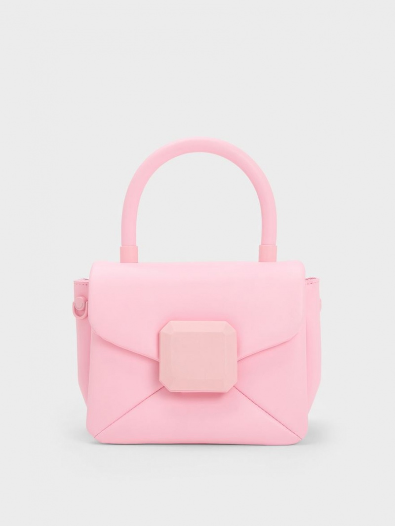 Geanta De Mana Charles & Keith Geometric Push-Lock Top Roz Deschis | 216PWMTJK
