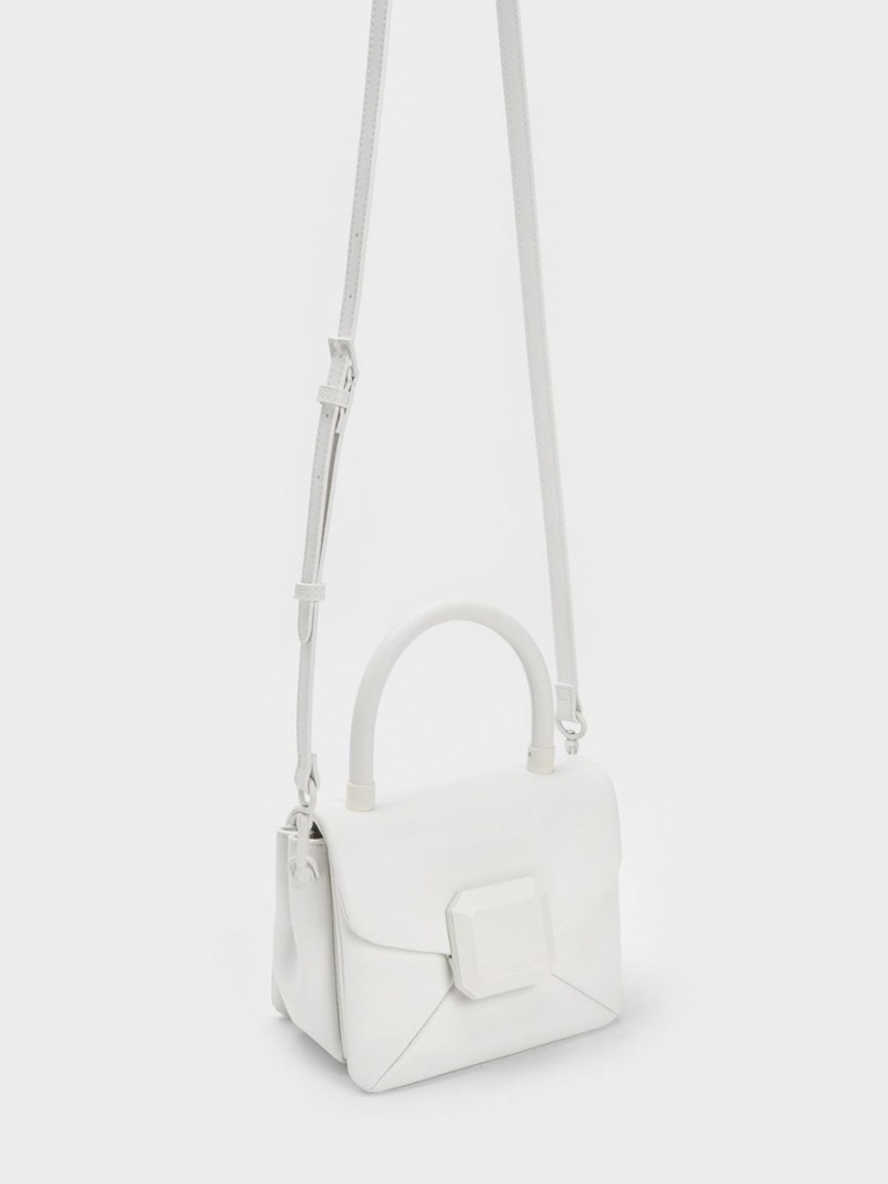 Geanta De Mana Charles & Keith Geometric Push-Lock Top Albi | 374KBRLNP