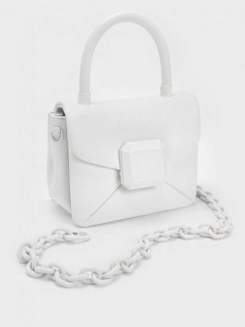 Geanta De Mana Charles & Keith Geometric Push-Lock Top Albi | 374KBRLNP