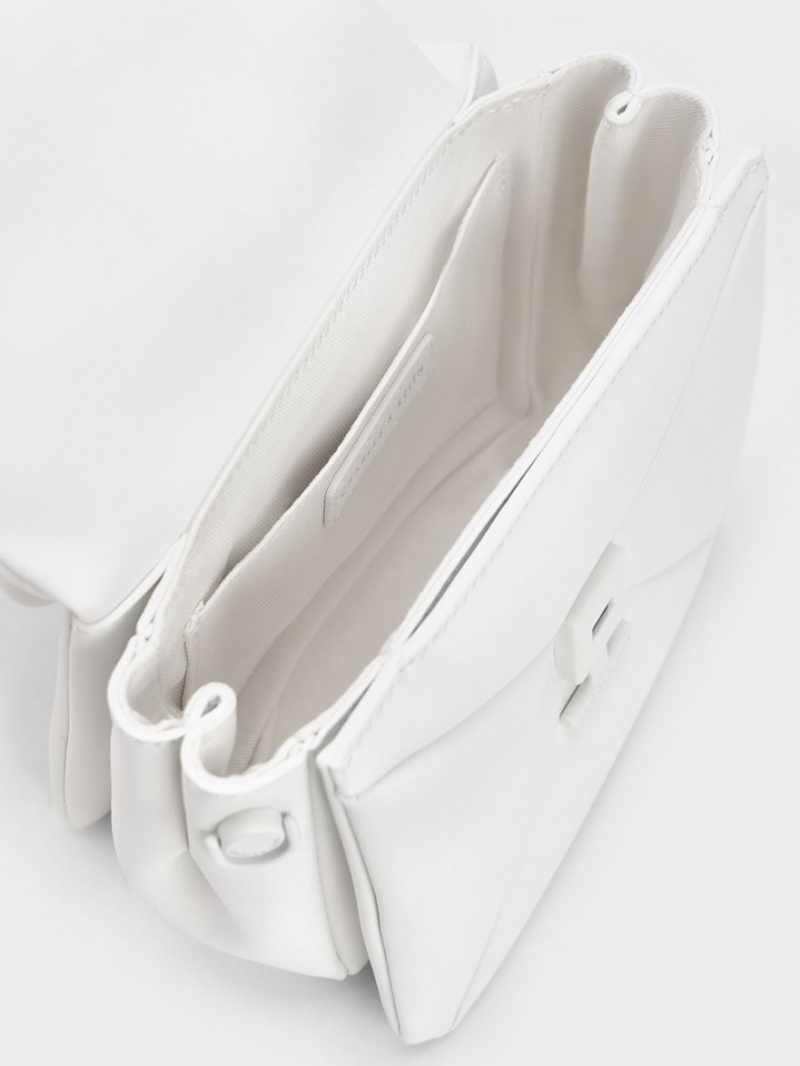 Geanta De Mana Charles & Keith Geometric Push-Lock Top Albi | 374KBRLNP