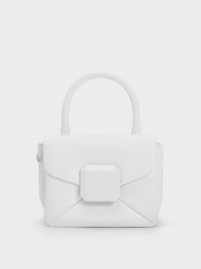 Geanta De Mana Charles & Keith Geometric Push-Lock Top Albi | 374KBRLNP