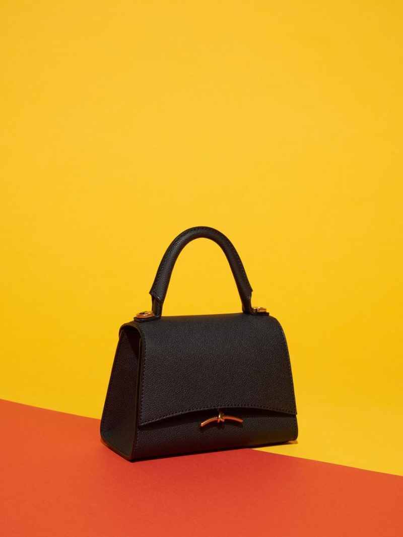 Geanta De Mana Charles & Keith Huxley Metallic Push-Lock Top Negrii | 146FJOBSC