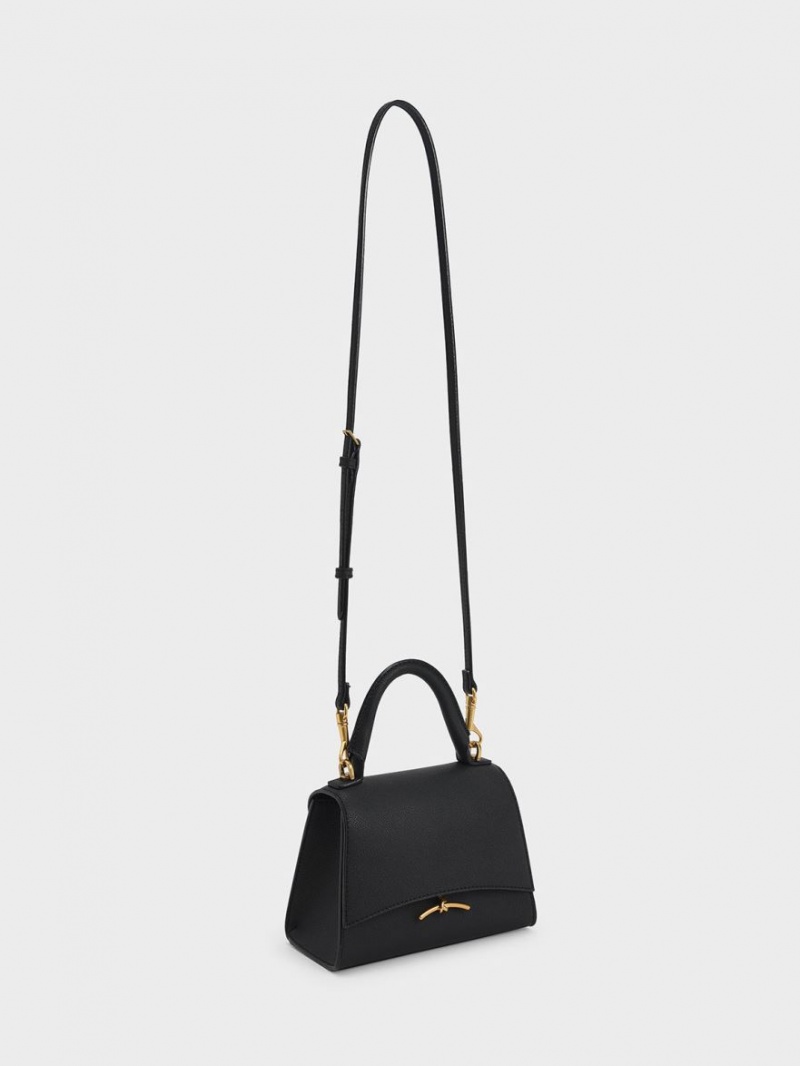 Geanta De Mana Charles & Keith Huxley Metallic Push-Lock Top Negrii | 146FJOBSC