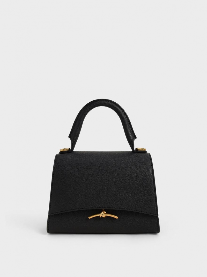 Geanta De Mana Charles & Keith Huxley Metallic Push-Lock Top Negrii | 146FJOBSC