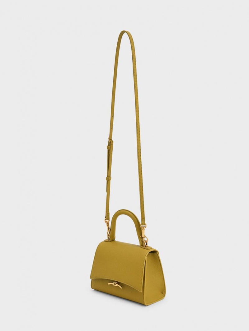 Geanta De Mana Charles & Keith Huxley Metallic Push-Lock Top Muștar | 187QXULCN