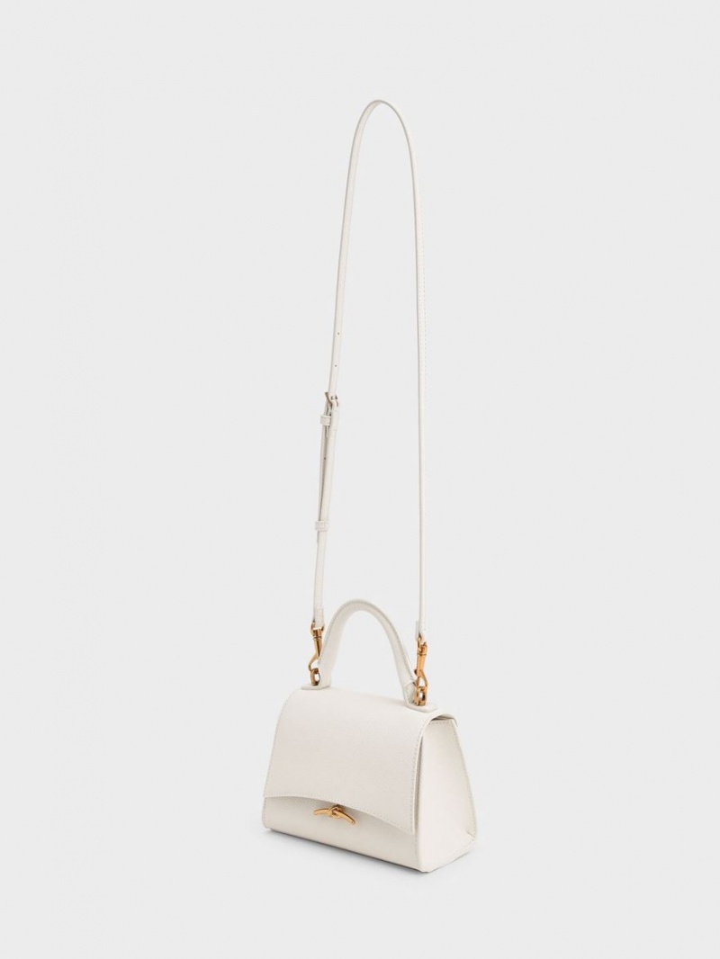 Geanta De Mana Charles & Keith Huxley Metallic Push-Lock Top Albi | 879MDYNTI
