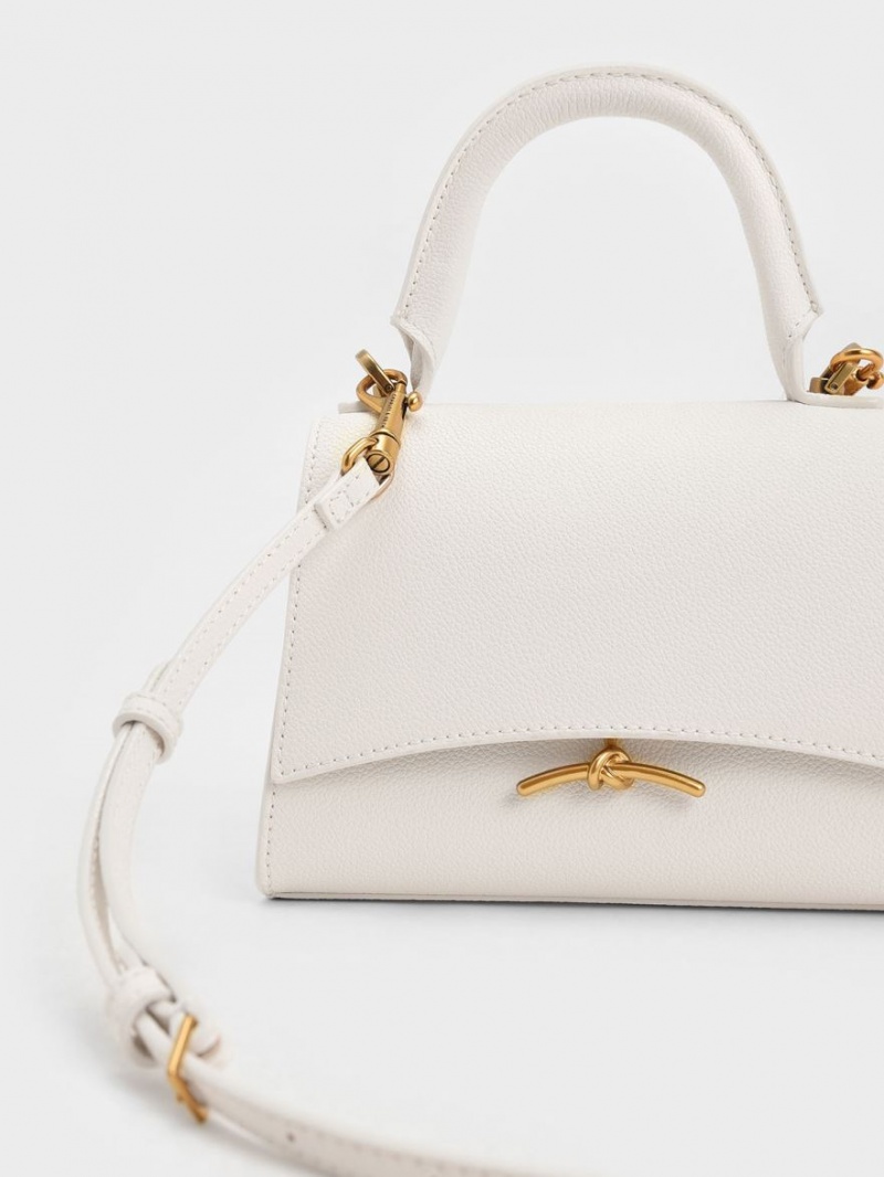 Geanta De Mana Charles & Keith Huxley Metallic Push-Lock Top Albi | 879MDYNTI