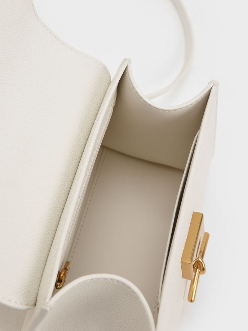 Geanta De Mana Charles & Keith Huxley Metallic Push-Lock Top Albi | 879MDYNTI