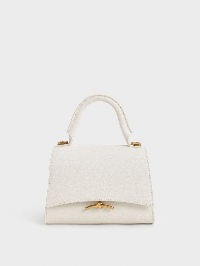 Geanta De Mana Charles & Keith Huxley Metallic Push-Lock Top Albi | 879MDYNTI