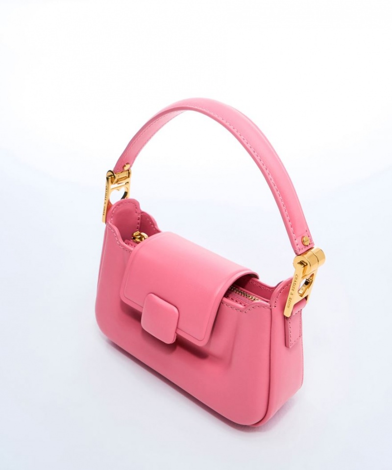 Geanta De Mana Charles & Keith Koa Piele Push-Lock Top Roz | 360KTNCFZ