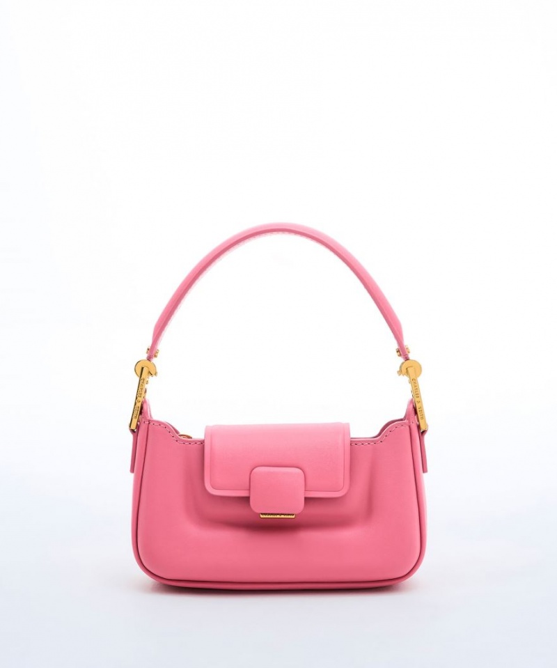 Geanta De Mana Charles & Keith Koa Piele Push-Lock Top Roz | 360KTNCFZ