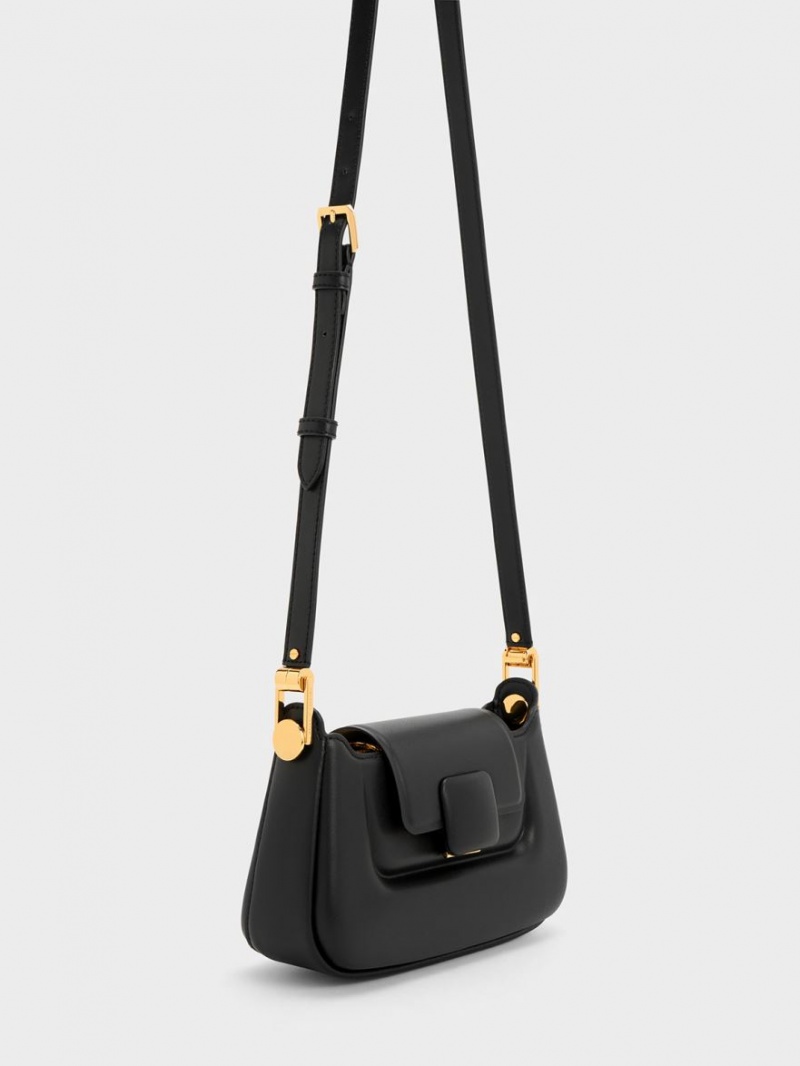 Geanta De Mana Charles & Keith Koa Push-Lock Top Negrii | 381BFNACK