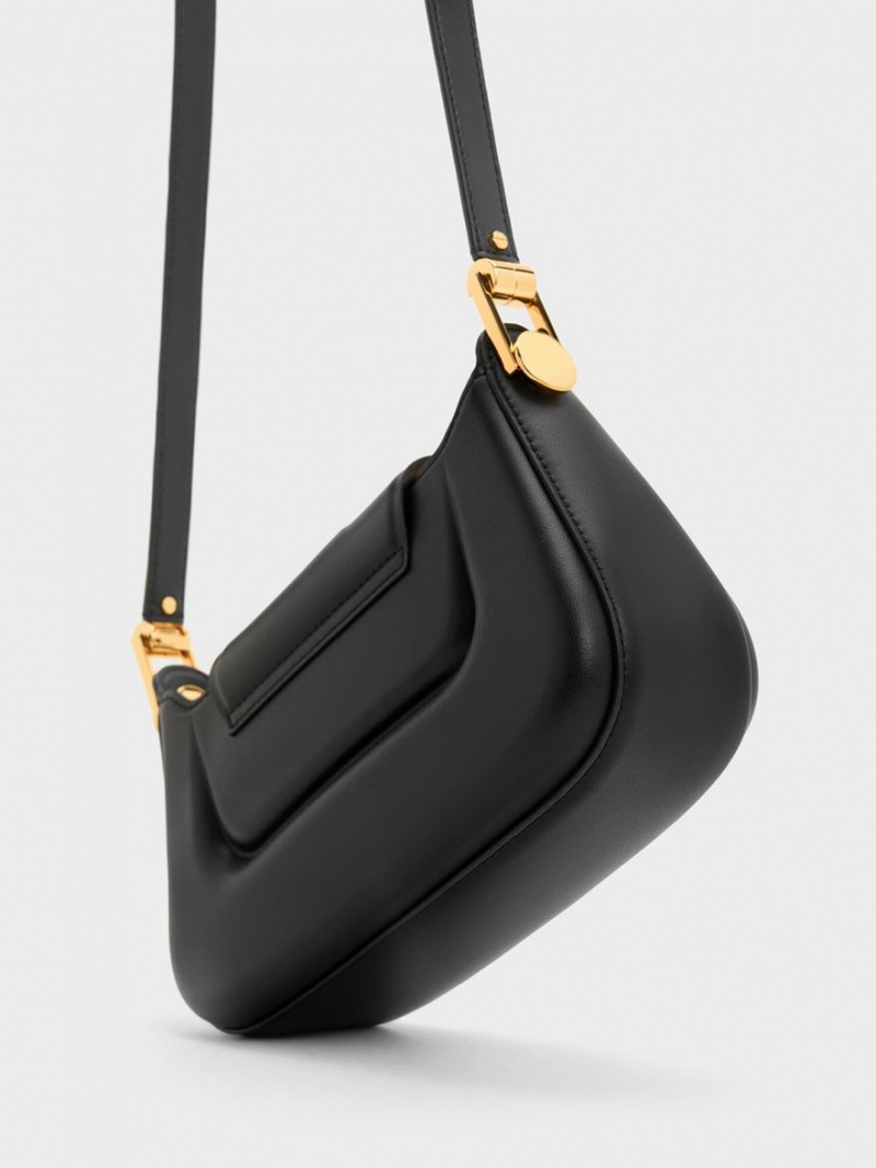 Geanta De Mana Charles & Keith Koa Push-Lock Top Negrii | 381BFNACK
