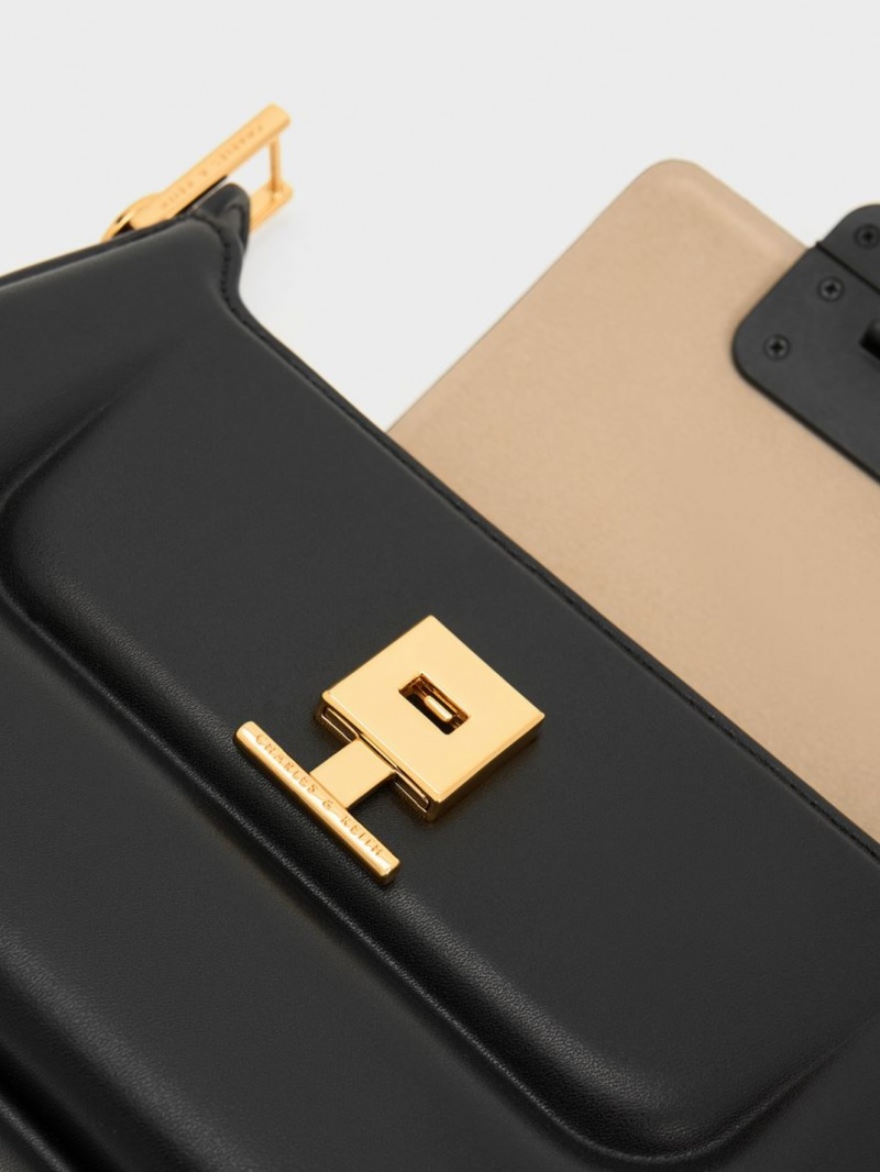 Geanta De Mana Charles & Keith Koa Push-Lock Top Negrii | 381BFNACK