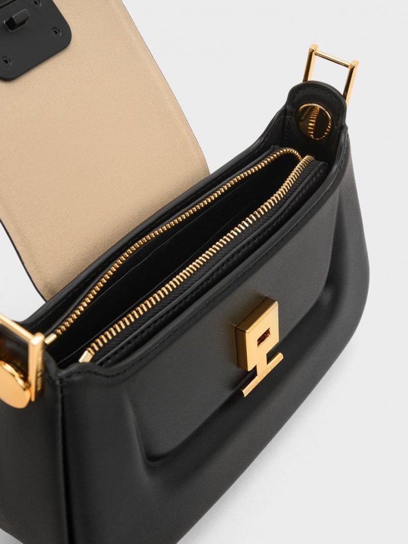 Geanta De Mana Charles & Keith Koa Push-Lock Top Negrii | 381BFNACK