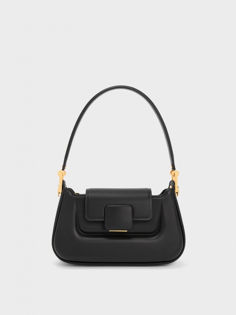 Geanta De Mana Charles & Keith Koa Push-Lock Top Negrii | 381BFNACK