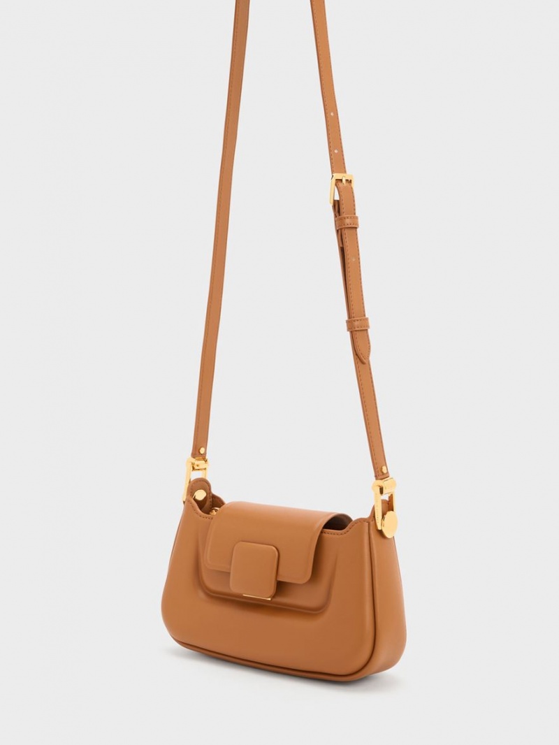Geanta De Mana Charles & Keith Koa Push-Lock Top Ciocolata | 529RVPCGY