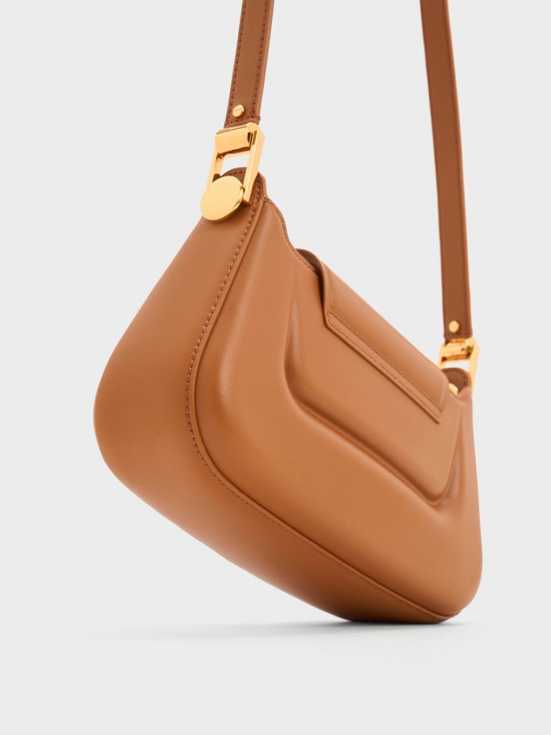 Geanta De Mana Charles & Keith Koa Push-Lock Top Ciocolata | 529RVPCGY
