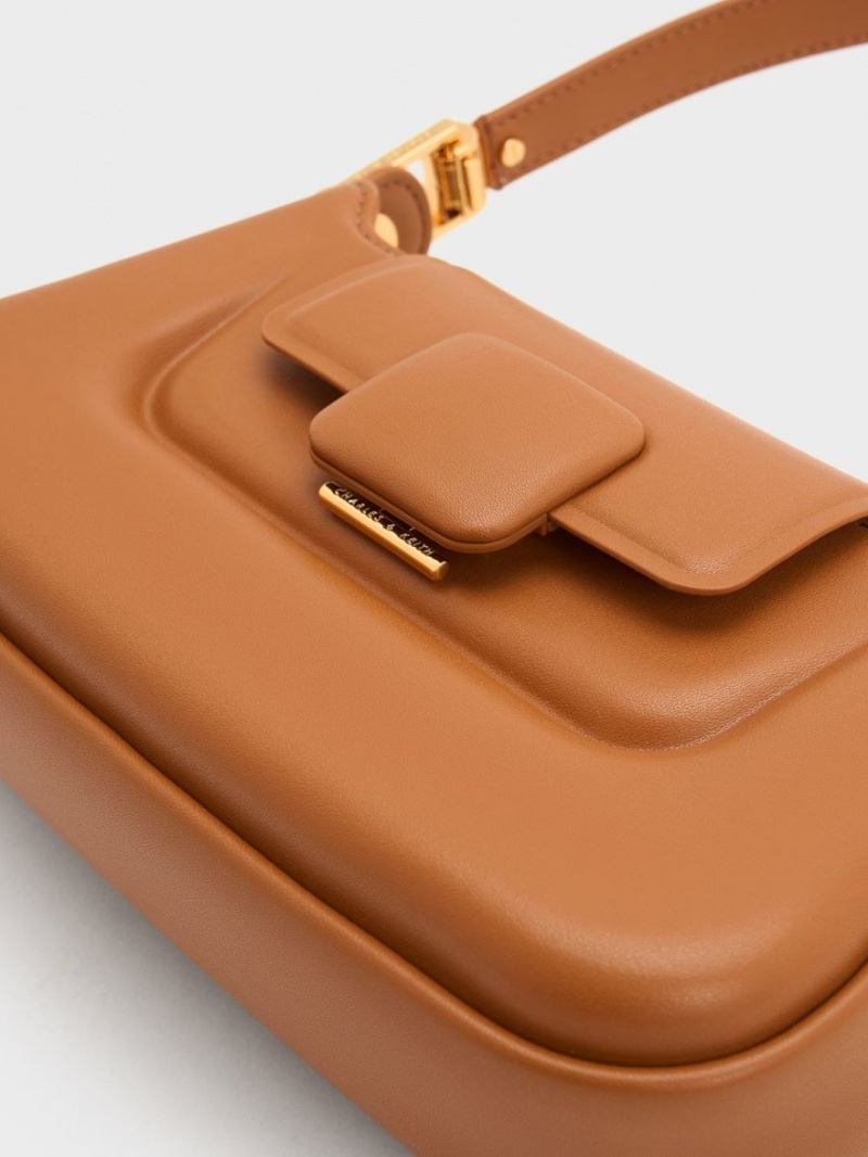 Geanta De Mana Charles & Keith Koa Push-Lock Top Ciocolata | 529RVPCGY