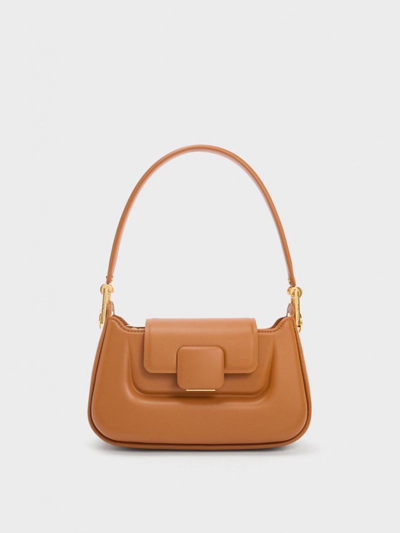 Geanta De Mana Charles & Keith Koa Push-Lock Top Ciocolata | 529RVPCGY