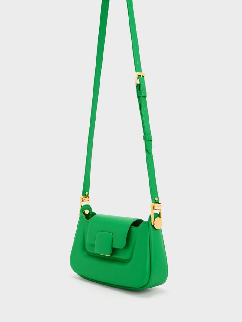 Geanta De Mana Charles & Keith Koa Push-Lock Top Verzi | 015VHNABK