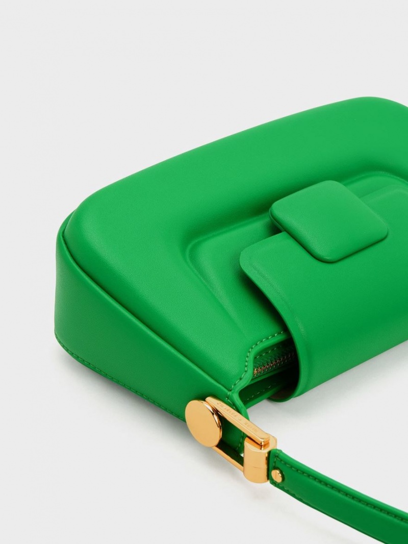 Geanta De Mana Charles & Keith Koa Push-Lock Top Verzi | 015VHNABK