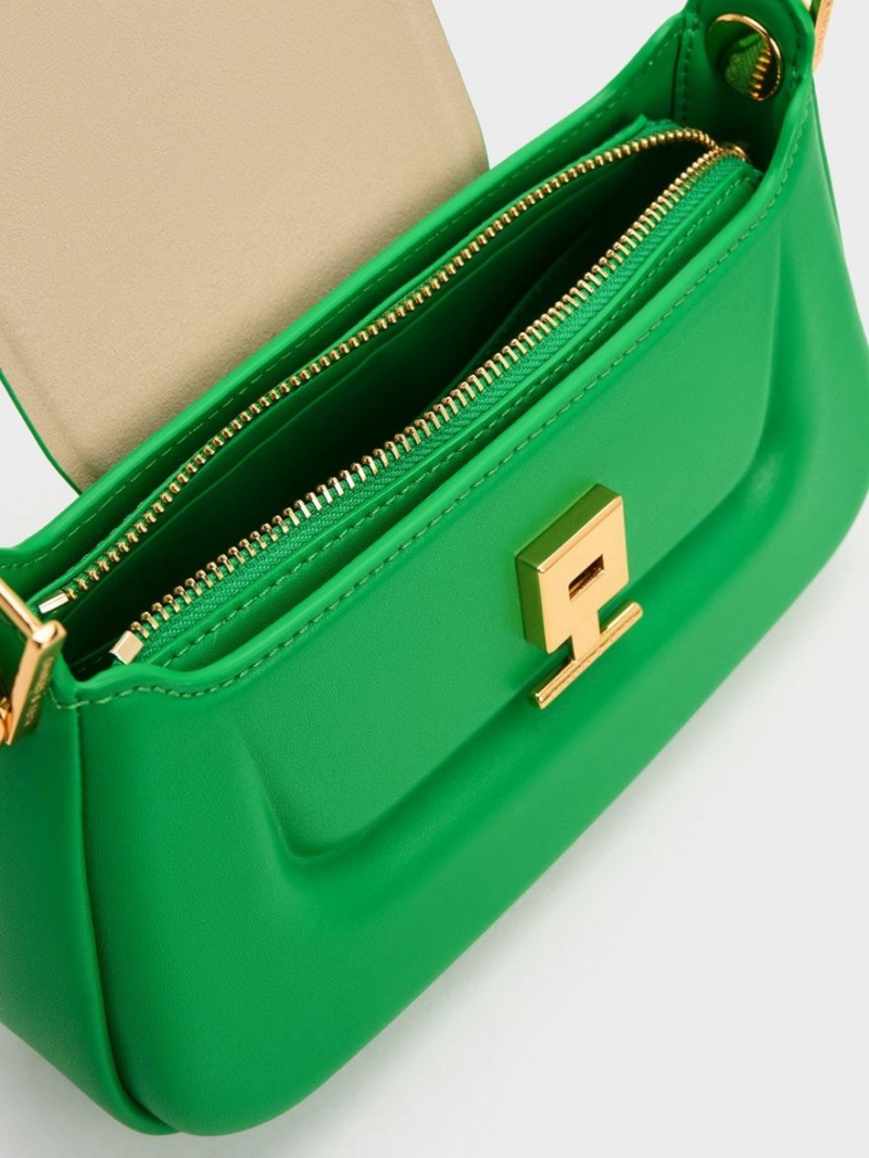 Geanta De Mana Charles & Keith Koa Push-Lock Top Verzi | 015VHNABK