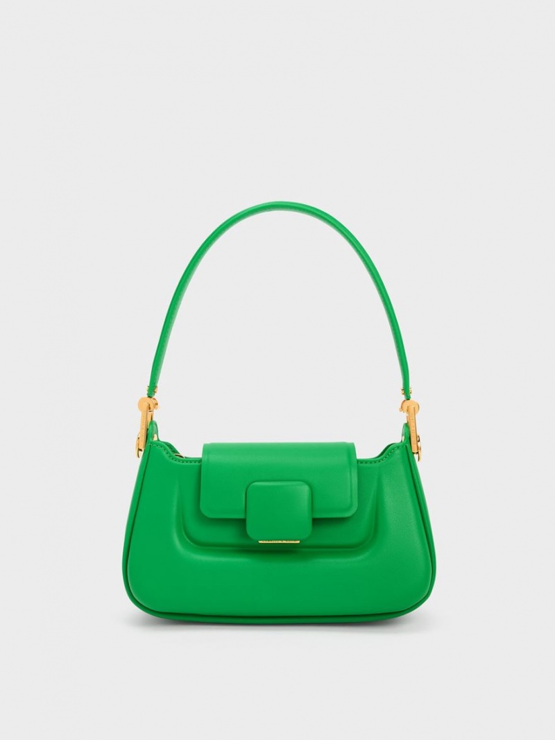 Geanta De Mana Charles & Keith Koa Push-Lock Top Verzi | 015VHNABK
