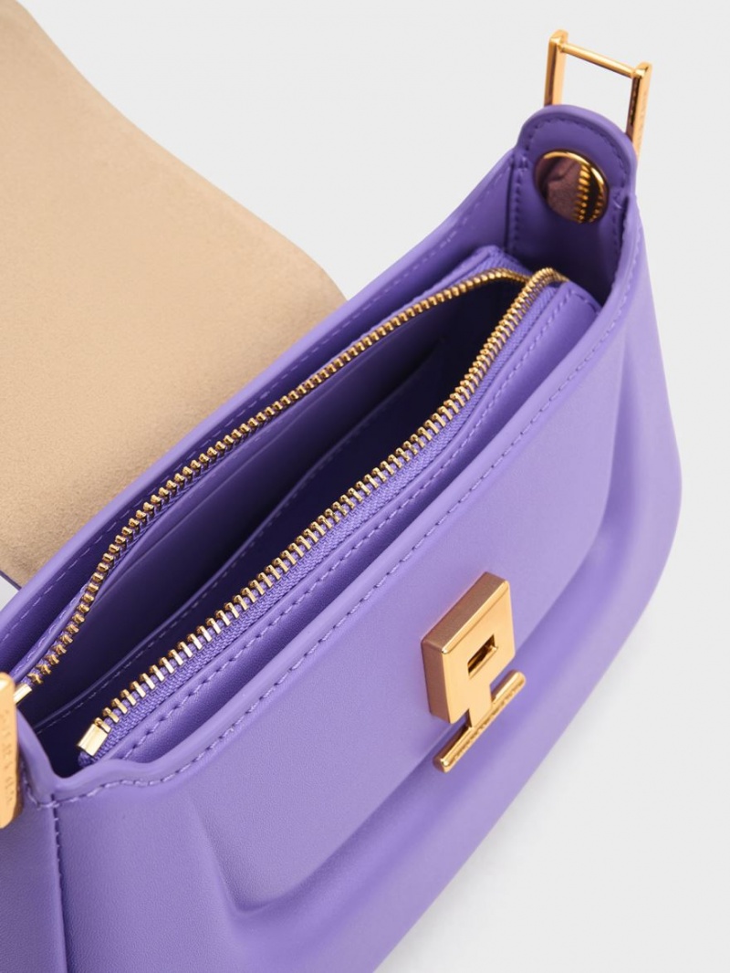 Geanta De Mana Charles & Keith Koa Push-Lock Top Violet | 984PNLAVE