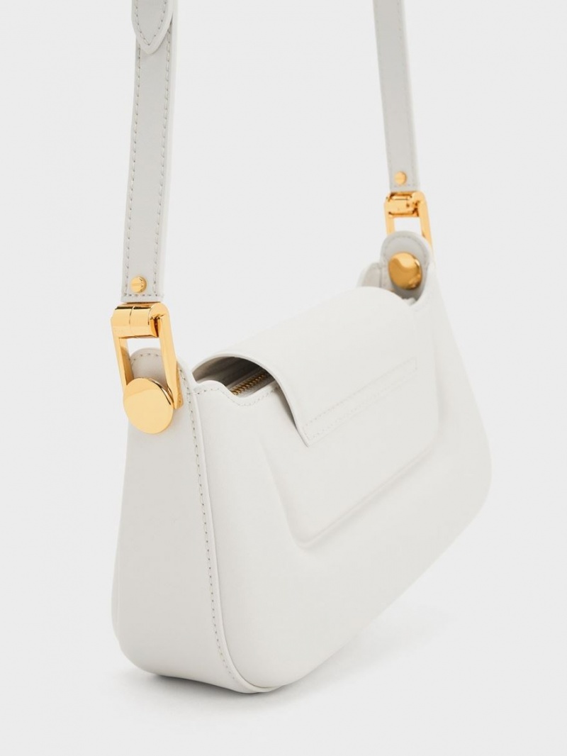 Geanta De Mana Charles & Keith Koa Push-Lock Top Albi | 593GHLBZK
