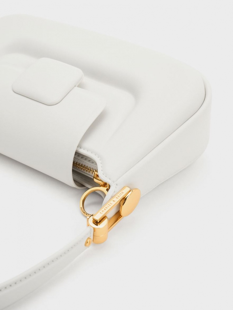 Geanta De Mana Charles & Keith Koa Push-Lock Top Albi | 593GHLBZK