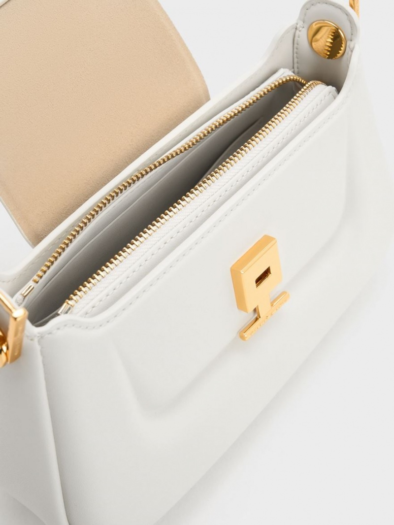 Geanta De Mana Charles & Keith Koa Push-Lock Top Albi | 593GHLBZK