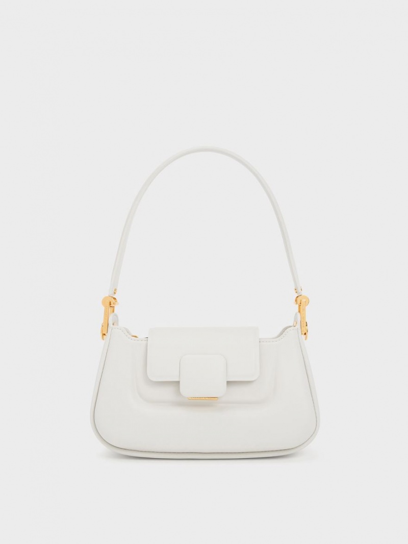 Geanta De Mana Charles & Keith Koa Push-Lock Top Albi | 593GHLBZK