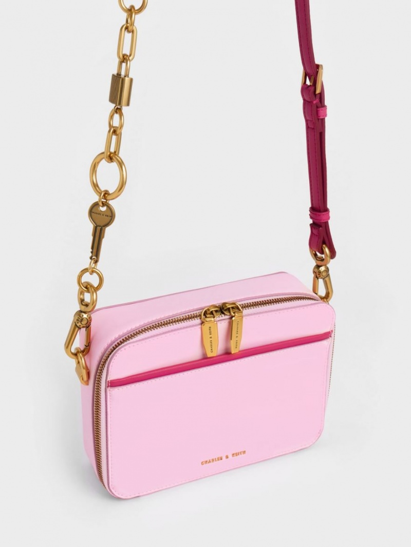 Geanta De Mana Charles & Keith Lock & Key Chain Roz | 053UXIYVN
